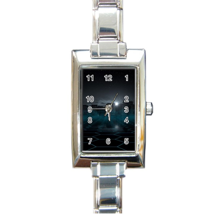 Skyline Night Star Sky Moon Sickle Rectangle Italian Charm Watch