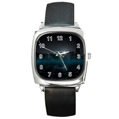 Skyline Night Star Sky Moon Sickle Square Metal Watch by Sudhe