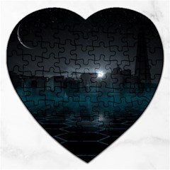 Skyline Night Star Sky Moon Sickle Jigsaw Puzzle (heart) by Sudhe