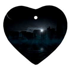 Skyline Night Star Sky Moon Sickle Heart Ornament (two Sides) by Sudhe