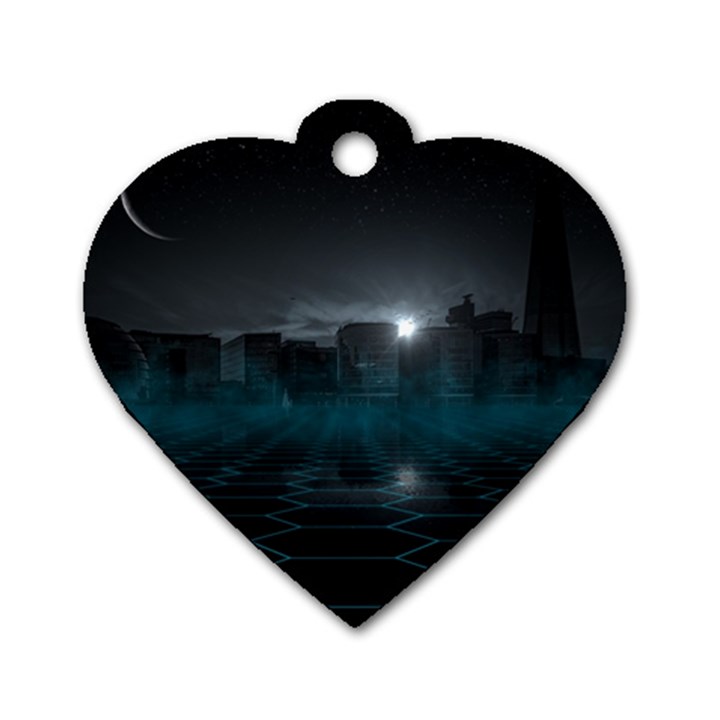 Skyline Night Star Sky Moon Sickle Dog Tag Heart (Two Sides)