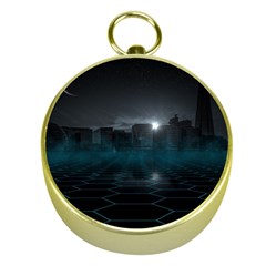 Skyline Night Star Sky Moon Sickle Gold Compasses by Sudhe