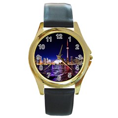 Toronto City Cn Tower Skydome Round Gold Metal Watch by Sudhe