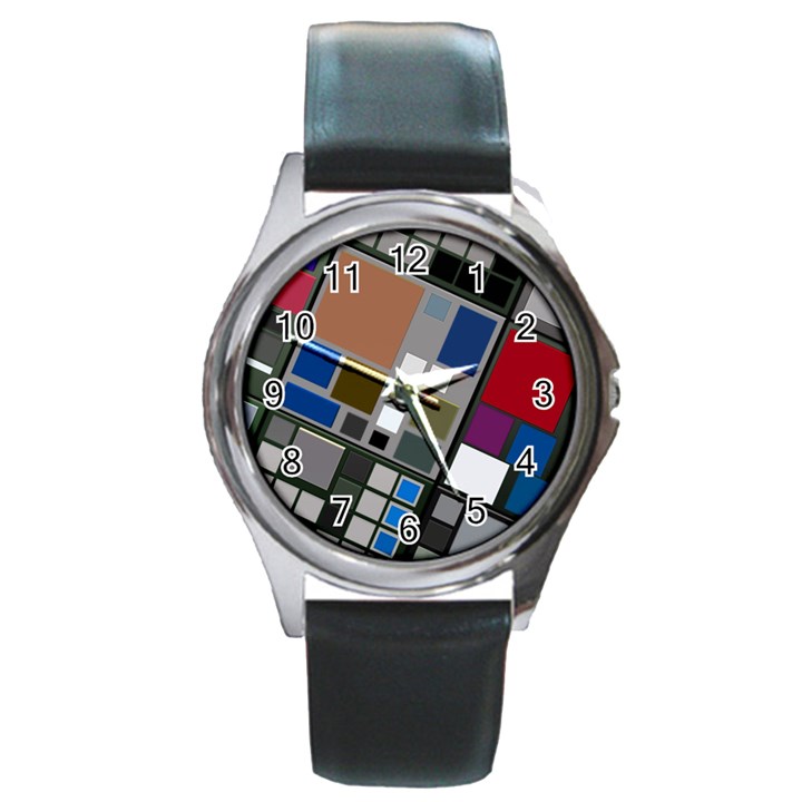 Abstract Composition Round Metal Watch