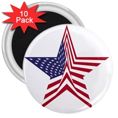 A Star With An American Flag Pattern 3  Magnets (10 Pack)  by Sudhe