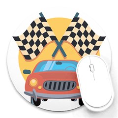 Automobile Car Checkered Drive Round Mousepads by Sudhe