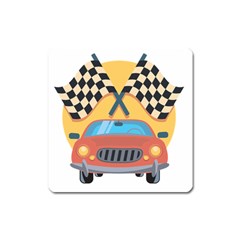 Automobile Car Checkered Drive Square Magnet by Sudhe