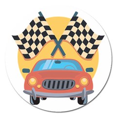 Automobile Car Checkered Drive Magnet 5  (round) by Sudhe