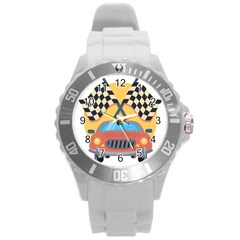 Automobile Car Checkered Drive Round Plastic Sport Watch (l) by Sudhe