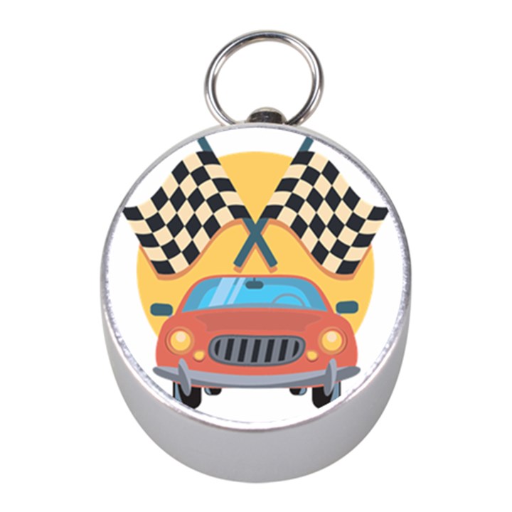 Automobile Car Checkered Drive Mini Silver Compasses