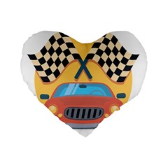 Automobile Car Checkered Drive Standard 16  Premium Flano Heart Shape Cushions by Sudhe