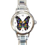 Abstract Animal Art Butterfly Round Italian Charm Watch Front