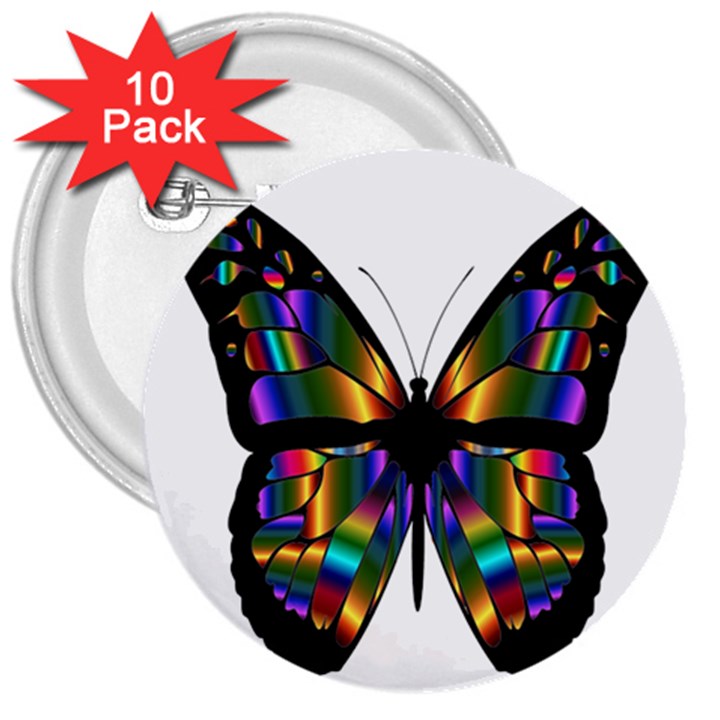 Abstract Animal Art Butterfly 3  Buttons (10 pack) 