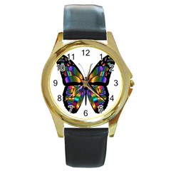 Abstract Animal Art Butterfly Round Gold Metal Watch by Sudhe