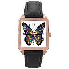 Abstract Animal Art Butterfly Rose Gold Leather Watch  by Sudhe