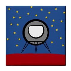 A Rocket Ship Sits On A Red Planet With Gold Stars In The Background Tile Coasters by Sudhe