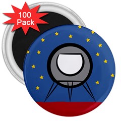 A Rocket Ship Sits On A Red Planet With Gold Stars In The Background 3  Magnets (100 Pack) by Sudhe