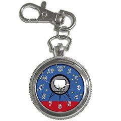 A Rocket Ship Sits On A Red Planet With Gold Stars In The Background Key Chain Watches by Sudhe