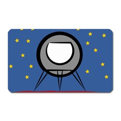 A Rocket Ship Sits On A Red Planet With Gold Stars In The Background Magnet (rectangular) by Sudhe