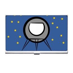 A Rocket Ship Sits On A Red Planet With Gold Stars In The Background Business Card Holder by Sudhe