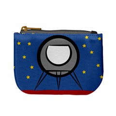 A Rocket Ship Sits On A Red Planet With Gold Stars In The Background Mini Coin Purse by Sudhe