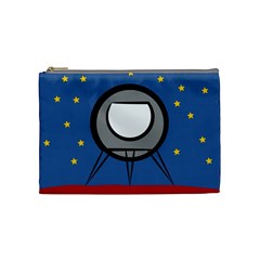 A Rocket Ship Sits On A Red Planet With Gold Stars In The Background Cosmetic Bag (medium) by Sudhe