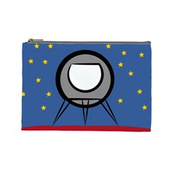 A Rocket Ship Sits On A Red Planet With Gold Stars In The Background Cosmetic Bag (large) by Sudhe