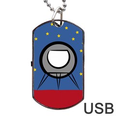 A Rocket Ship Sits On A Red Planet With Gold Stars In The Background Dog Tag Usb Flash (one Side) by Sudhe