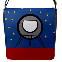 A Rocket Ship Sits On A Red Planet With Gold Stars In The Background Flap Closure Messenger Bag (s) by Sudhe