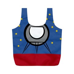 A Rocket Ship Sits On A Red Planet With Gold Stars In The Background Full Print Recycle Bag (m) by Sudhe