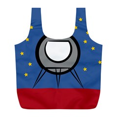 A Rocket Ship Sits On A Red Planet With Gold Stars In The Background Full Print Recycle Bag (l) by Sudhe