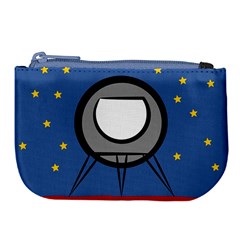 A Rocket Ship Sits On A Red Planet With Gold Stars In The Background Large Coin Purse by Sudhe