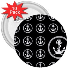 Anchor Pattern 3  Buttons (10 Pack)  by Sudhe