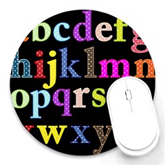 Alphabet Letters Colorful Polka Dots Letters In Lower Case Round Mousepads by Sudhe