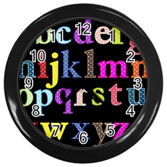 Alphabet Letters Colorful Polka Dots Letters In Lower Case Wall Clock (black) by Sudhe