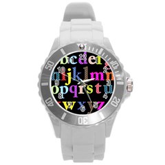 Alphabet Letters Colorful Polka Dots Letters In Lower Case Round Plastic Sport Watch (l) by Sudhe