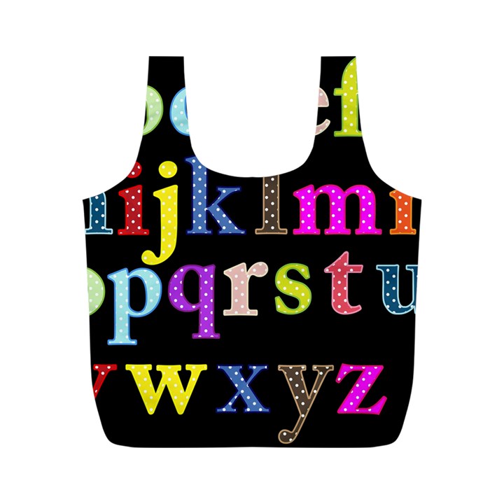 Alphabet Letters Colorful Polka Dots Letters In Lower Case Full Print Recycle Bag (M)