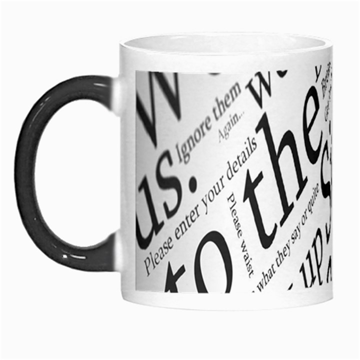 Abstract Minimalistic Text Typography Grayscale Focused Into Newspaper Morph Mugs