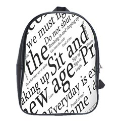 Abstract Minimalistic Text Typography Grayscale Focused Into Newspaper School Bag (xl) by Sudhe