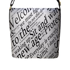 Abstract Minimalistic Text Typography Grayscale Focused Into Newspaper Flap Closure Messenger Bag (l) by Sudhe