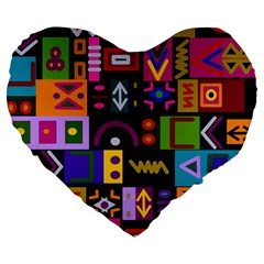 Abstract A Colorful Modern Illustration Large 19  Premium Flano Heart Shape Cushions by Sudhe