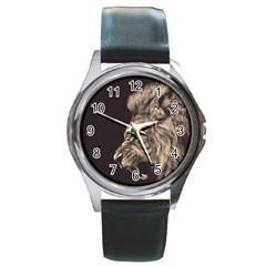 Angry Male Lion Round Metal Watch by Sudhe