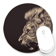 Angry Male Lion Round Mousepads by Sudhe