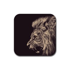 Angry Male Lion Rubber Coaster (square)  by Sudhe