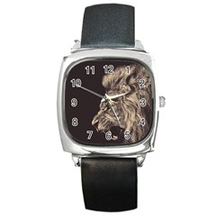 Angry Male Lion Square Metal Watch by Sudhe