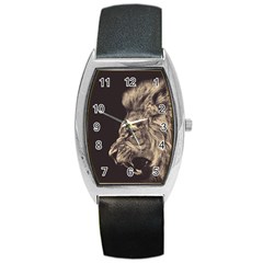 Angry Male Lion Barrel Style Metal Watch by Sudhe