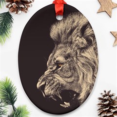 Angry Male Lion Oval Ornament (two Sides) by Sudhe