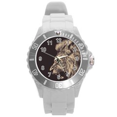 Angry Male Lion Round Plastic Sport Watch (l) by Sudhe