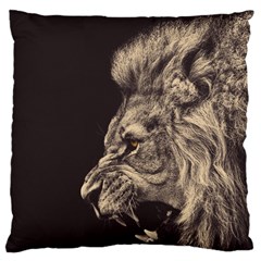 Angry Male Lion Large Cushion Case (two Sides) by Sudhe