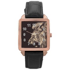 Angry Male Lion Rose Gold Leather Watch  by Sudhe